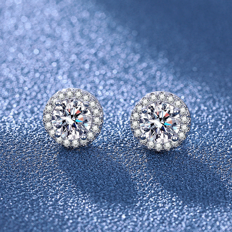 Orecchini Halo Moissanite - Perno